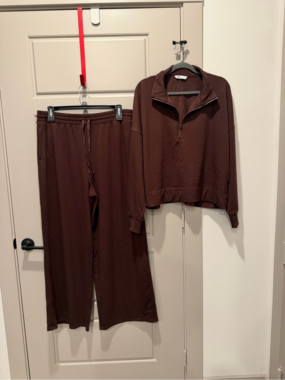 DSG Wide Leg Lounge Pants & Half-Zip Top in Deep Brown